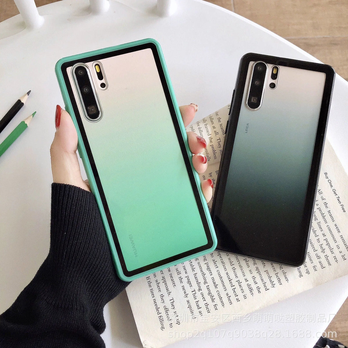 Rainbow phone case for Huawei smartphones in black, green, orange, or pink colours