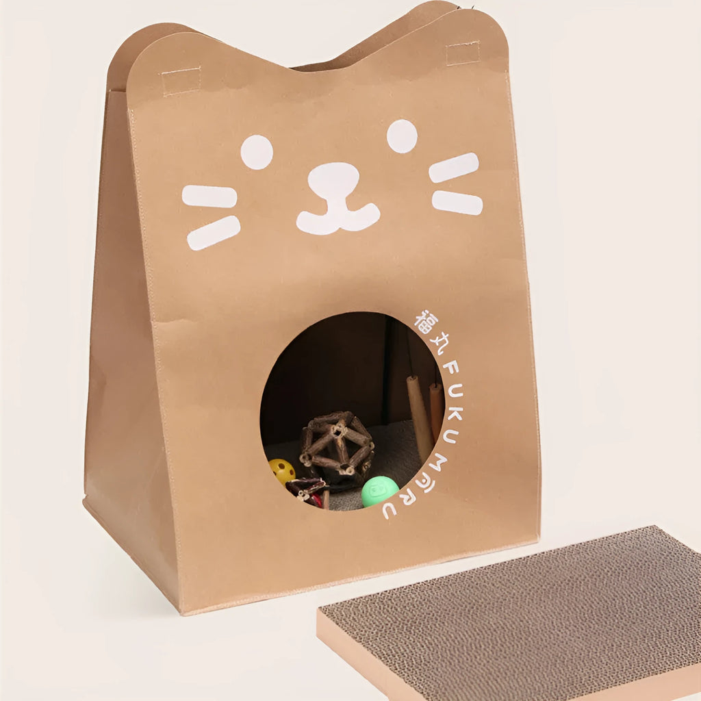 Brown cat scratch board paper bag integrated nest with washable kraft paper construction