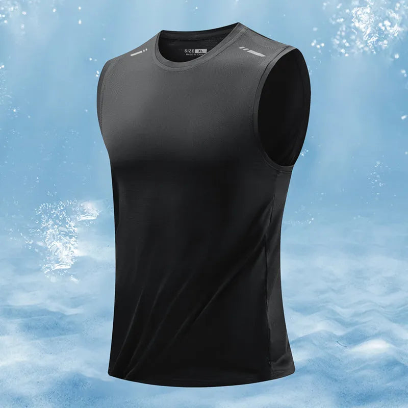 Men's loose sleeveless waistcoat in a solid colour, showcasing straight hem and casual fit.