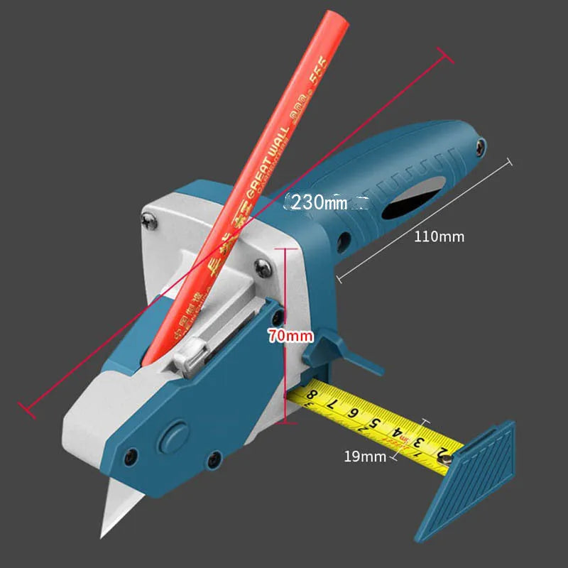 Blue aluminium alloy multifunctional woodworking cutter with measuring scale for board materials