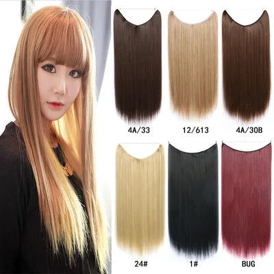 22 inch invisible wire hair extension, silky straight synthetic, 55cm long, 80g, no clips