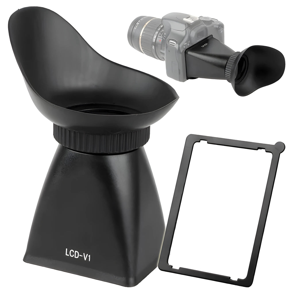 Black camera LCD magnifier with magnetic mount for DSLR and mirrorless cameras