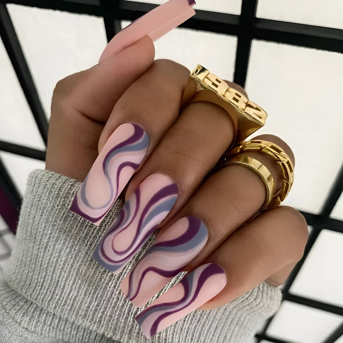 Detachable nail stickers with wave line design and jelly glue for at-home manicures