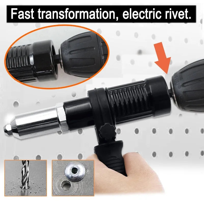Black metal electric drill rivet gun attachment with 173mm length for aluminium and automotive applications