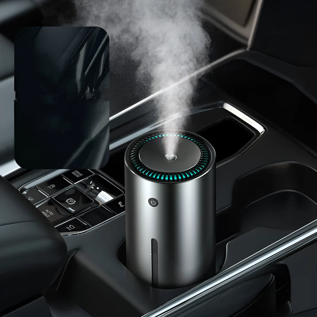 Black aluminium alloy car diffuser humidifier with air purification and aromatherapy functions