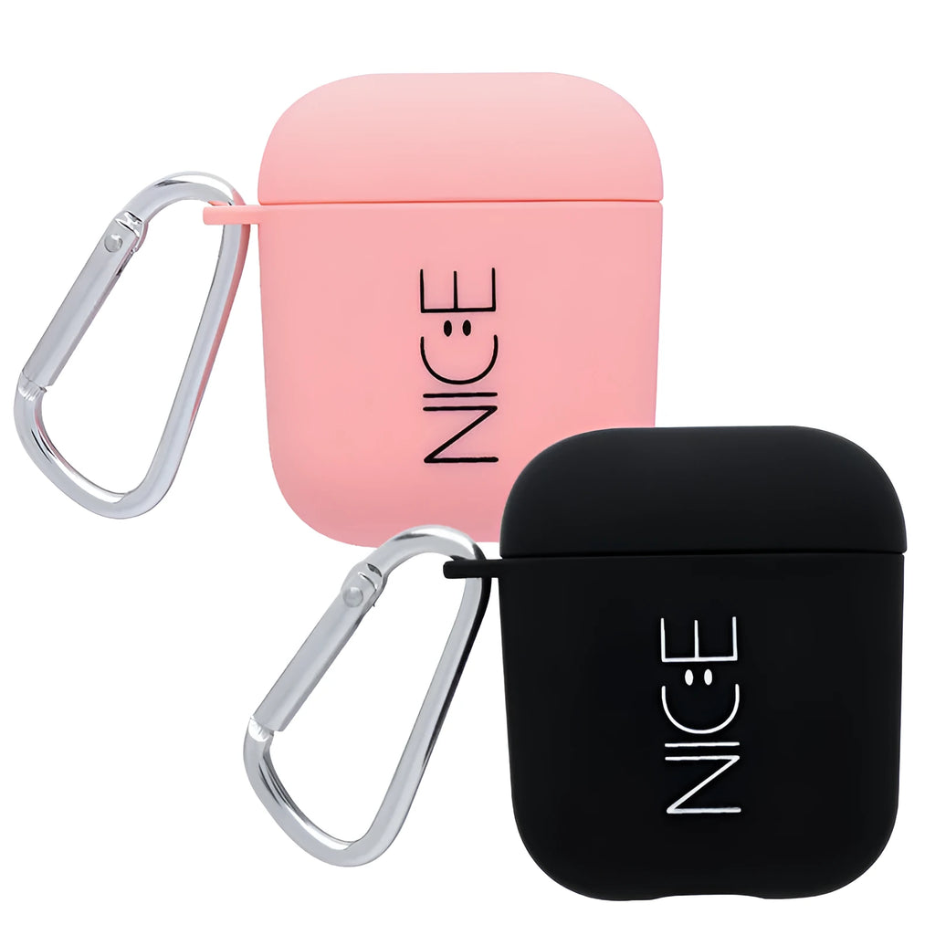 PC hard shell AirPods case cover with decorative pattern in black or pink colours