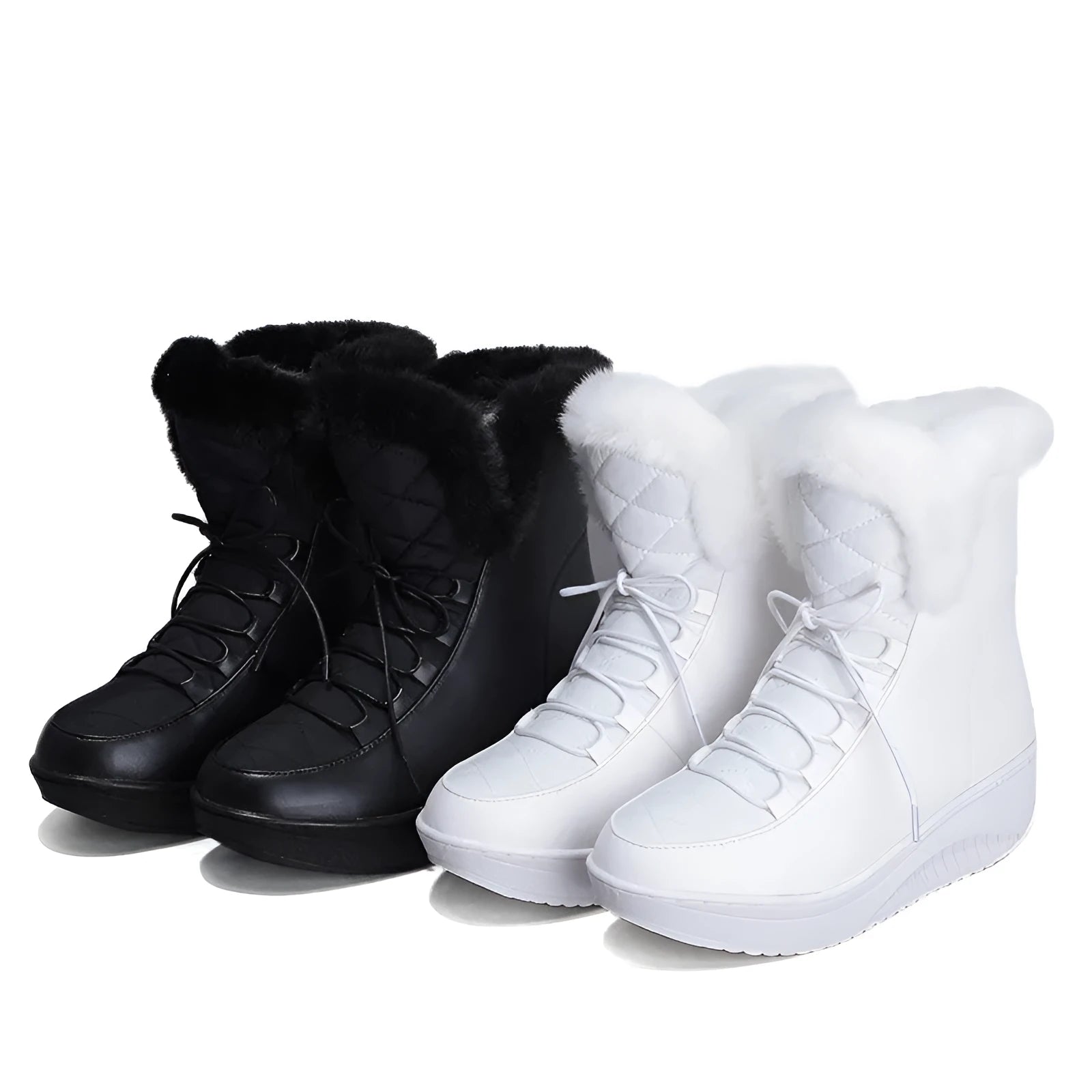 Women's black water-resistant winter boots with lace-up closure and 3cm platform sole