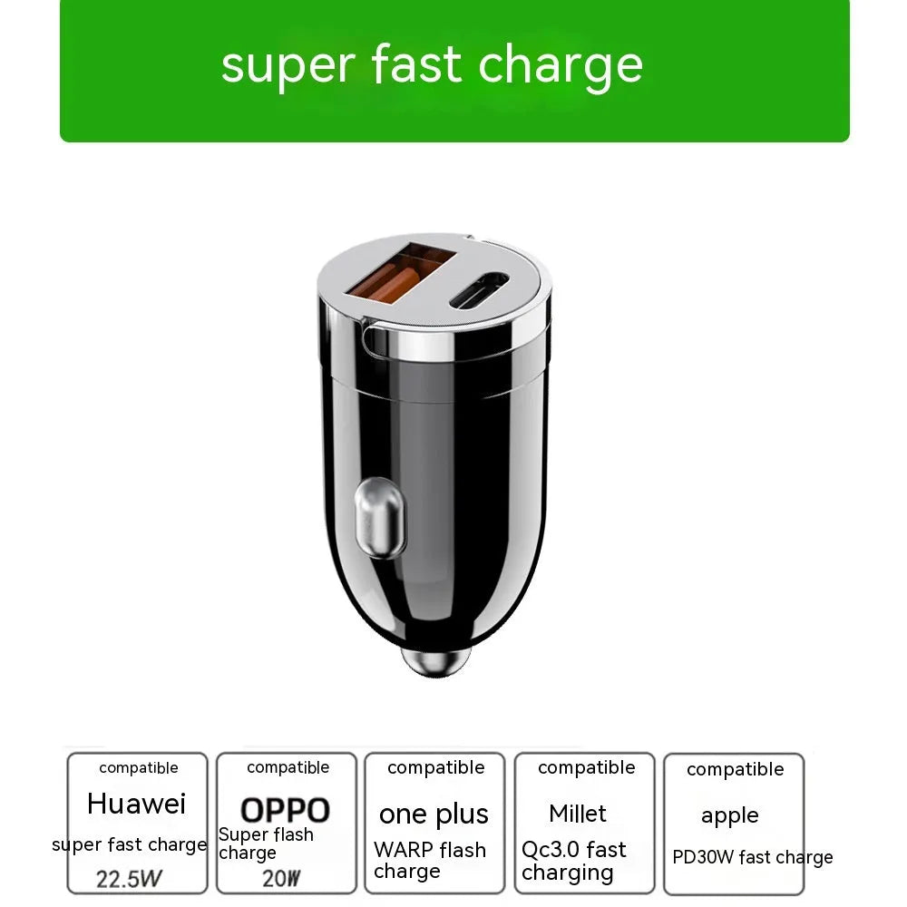 Black 200W super fast car charger with compact zinc alloy design and USB output port