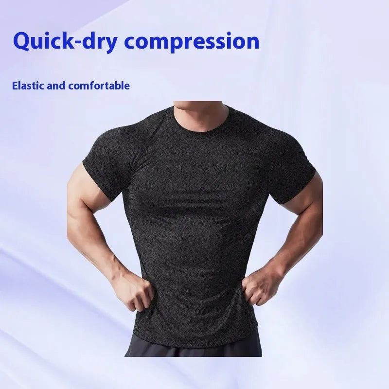 Polyester quick-dry tight stretch running short sleeve top in black, grey, green, pink colours