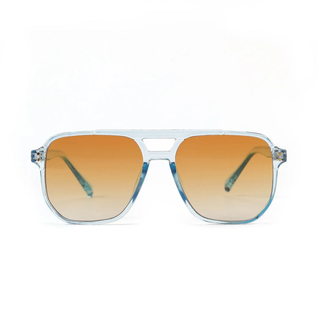 Women's square double beam fashion sunglasses with full-frame design in multiple colour options including bright black and light tea