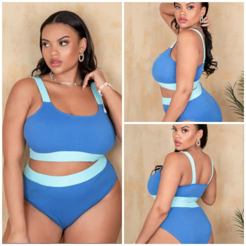 Women's high-waist polyester bikini bottom in solid colour with stitching detail