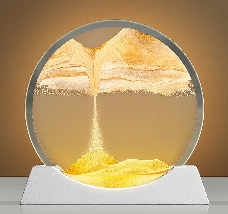 Creative quicksand painting night lamp with rotary abstract design on embroidered glass, 12 inch size