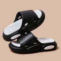 Pair of two-colour EVA slippers with a thick sole and leather lining, shown in available colour options.
