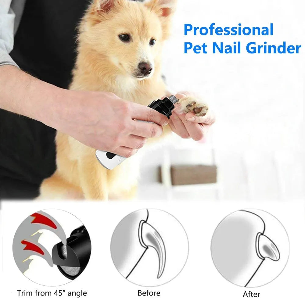 Automatic electric nail grinder for dogs showing digital display, LED indicators, and dust collection system