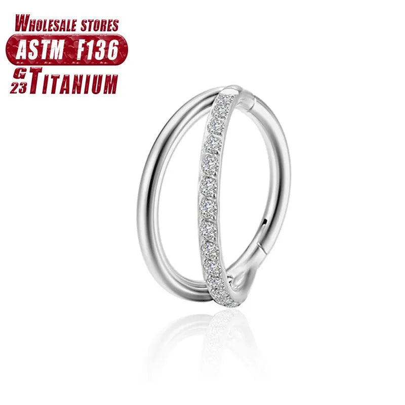 Titanium alloy fork nose ring for body piercing in silver, shown next to size options from 6mm to 12mm.