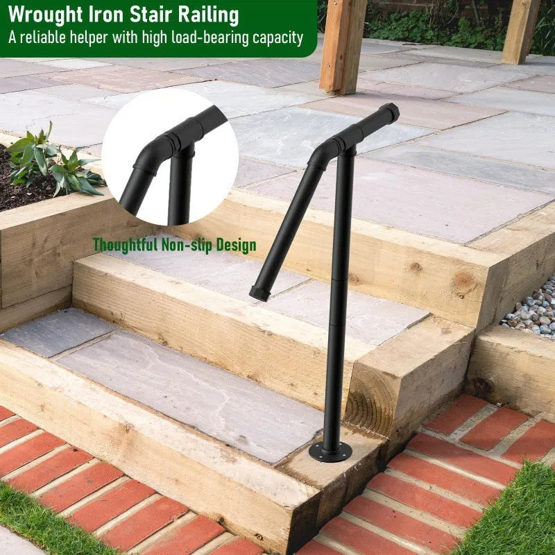 Black American-style minimalist metal ladder support bar for staircases.