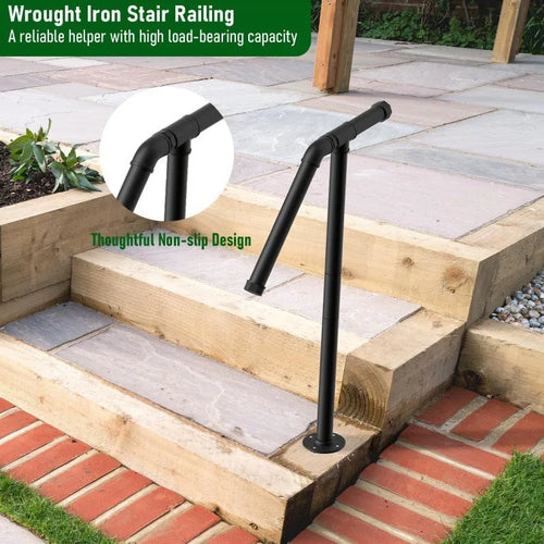 Black American-style minimalist metal ladder support bar for staircases.