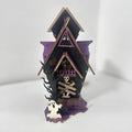 Wooden DIY haunted house Halloween decoration with luminous design measuring 14x10.5x19cm