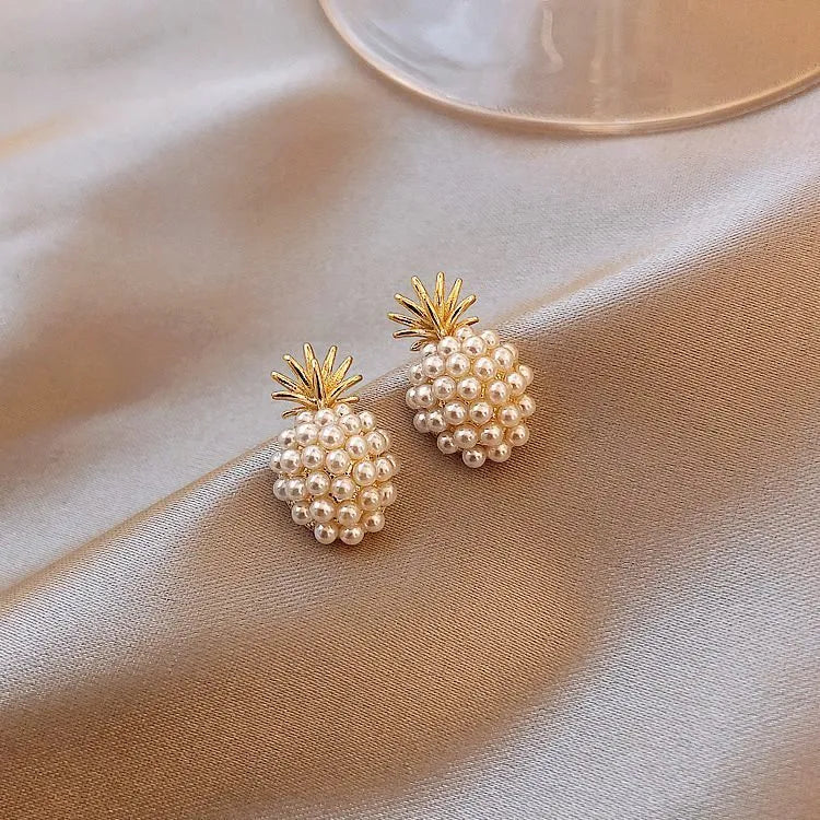 Korean style pineapple and starfish pearl earrings for women in electroplated alloy with four colour options