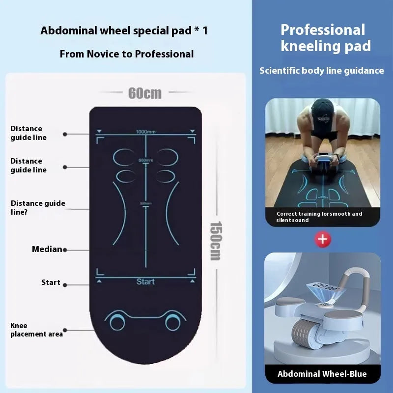 Abdominal wheel with elbow support and automatic rebound mechanism in blue, orange, and black colour options