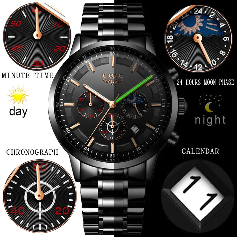 Men's waterproof quartz sports business watch with 12mm case in four colour options