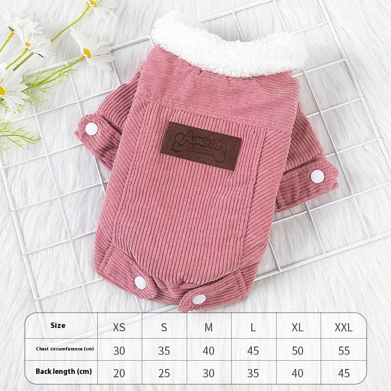 Lambswool dog vest with wool lining in grey or pink, available in six sizes for autumn and winter wear