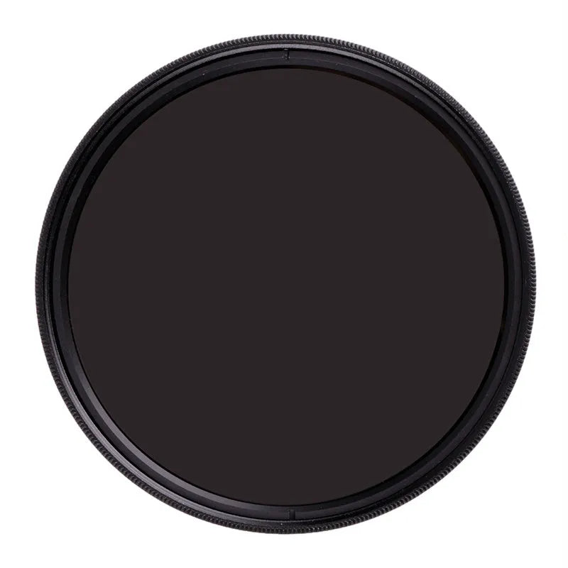 ND8 camera filter with aviation aluminum frame showing thread sizes from 49mm to 82mm
