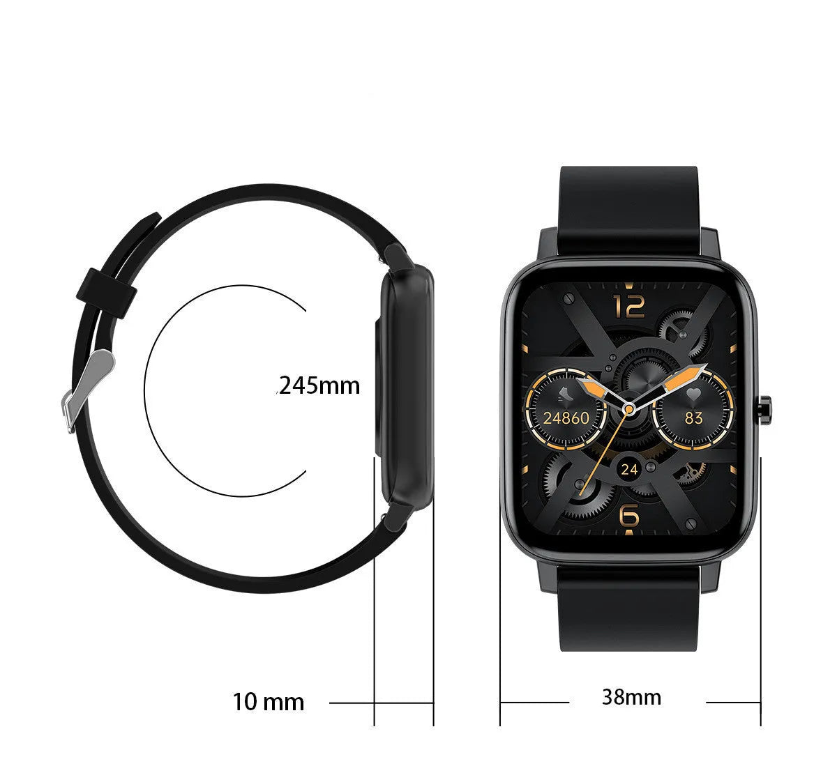 H80 black sports smart watch with silicone strap showing ECG and blood oxygen monitoring on screen