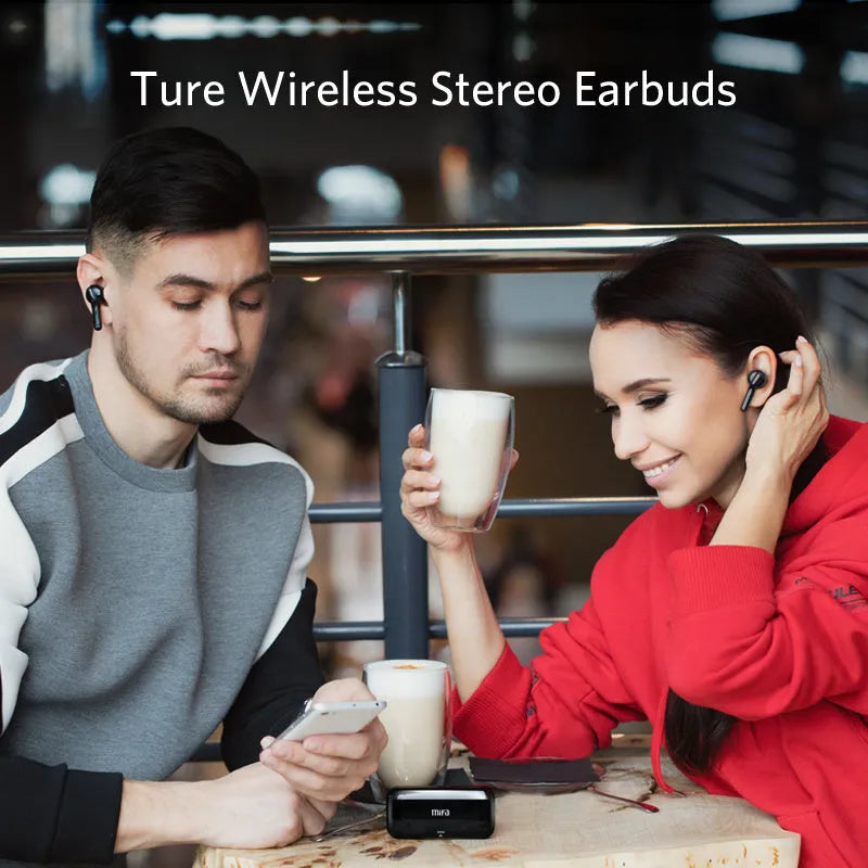 Black and white TWS Bluetooth wireless earbuds with IPX5 waterproof rating