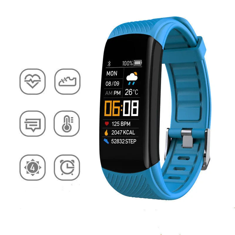 Waterproof silicone pedometer bracelet with touch screen display in multiple colour options