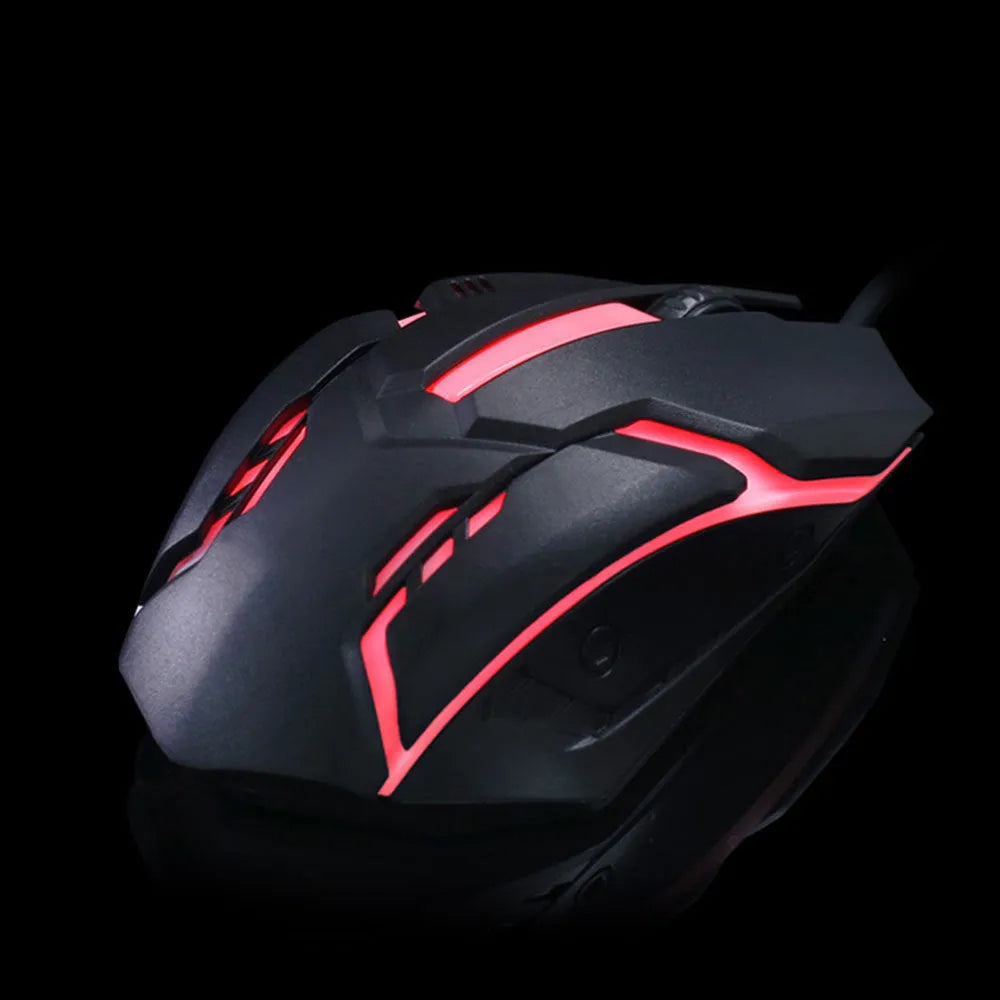 Black and white luminous wired optical computer mouse with USB cable
