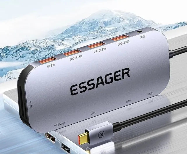 11-in-1 USB C expansion dock hub with Ethernet, HDMI, USB ports, and a 20cm cable