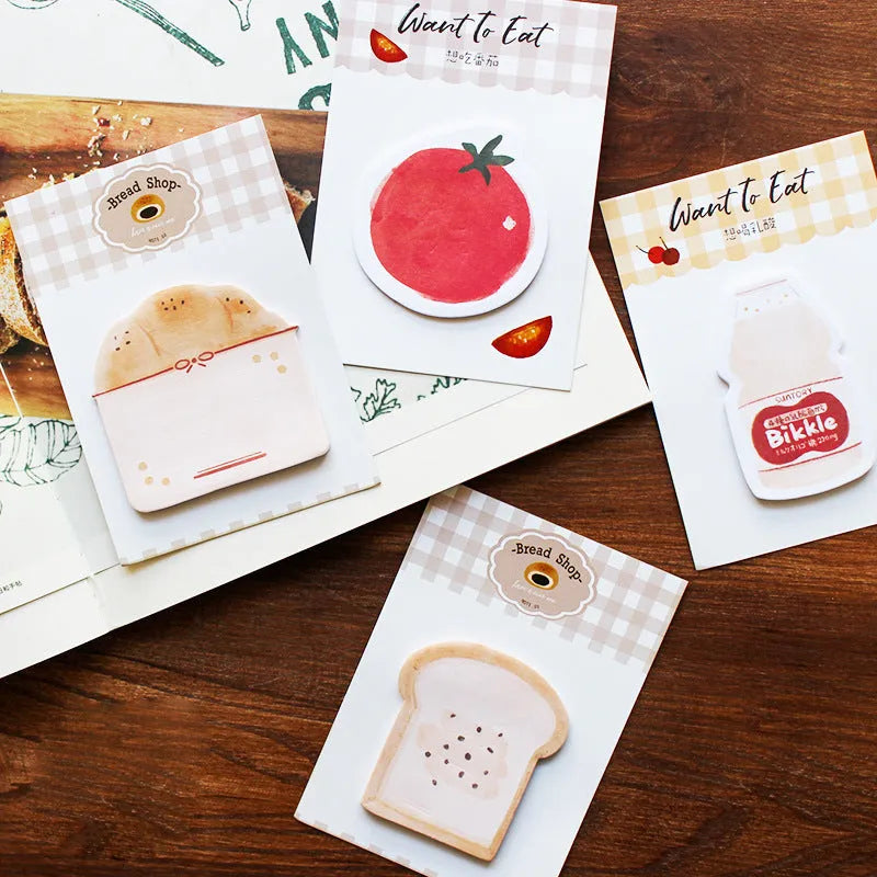 Food Bread Handbook pocket notepad with 30 sheets, 80g paper, backing card, in Bread01, Bread02, Tomato, or Yogurt colour.