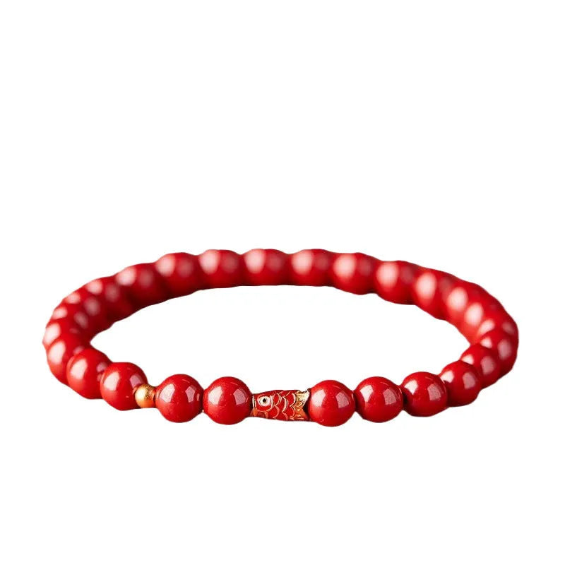 Natural raw ore cinnabar koi bracelet with golden ball model in national style