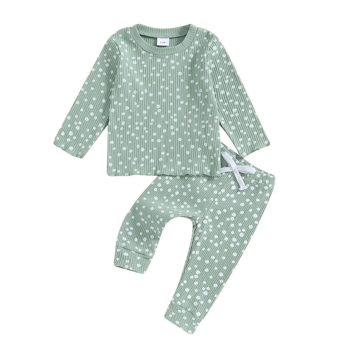 Baby two-piece outfit with long sleeve top and trousers, letter pattern, polyester, purple green pink, 0-6M to 2-3T