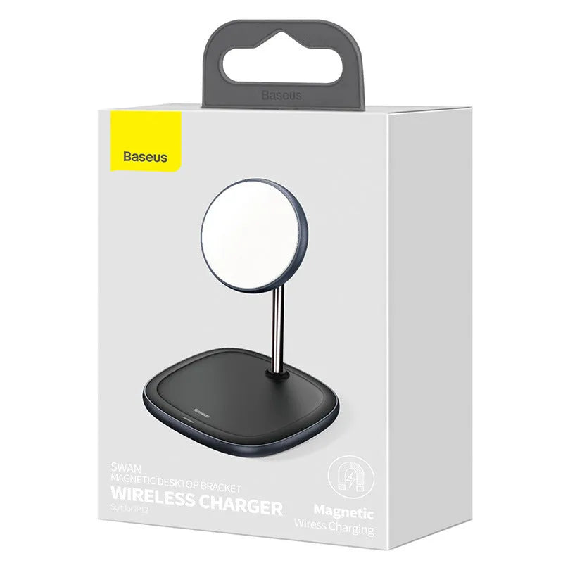 Swan Magnetic Desktop Stand Wireless Charger for iPhone 12 in black or white