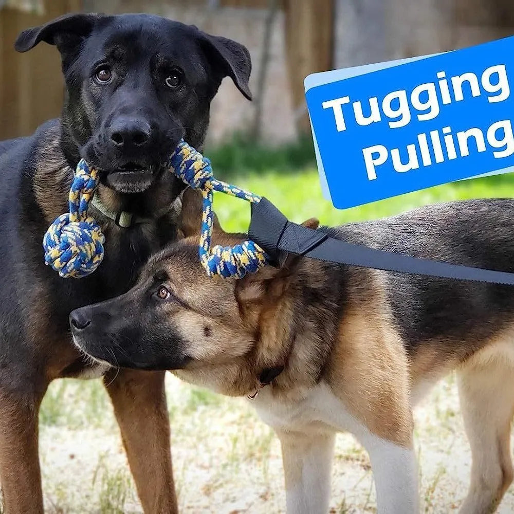 Green cotton thread dog tug-of-war rope toy for bite and chew play