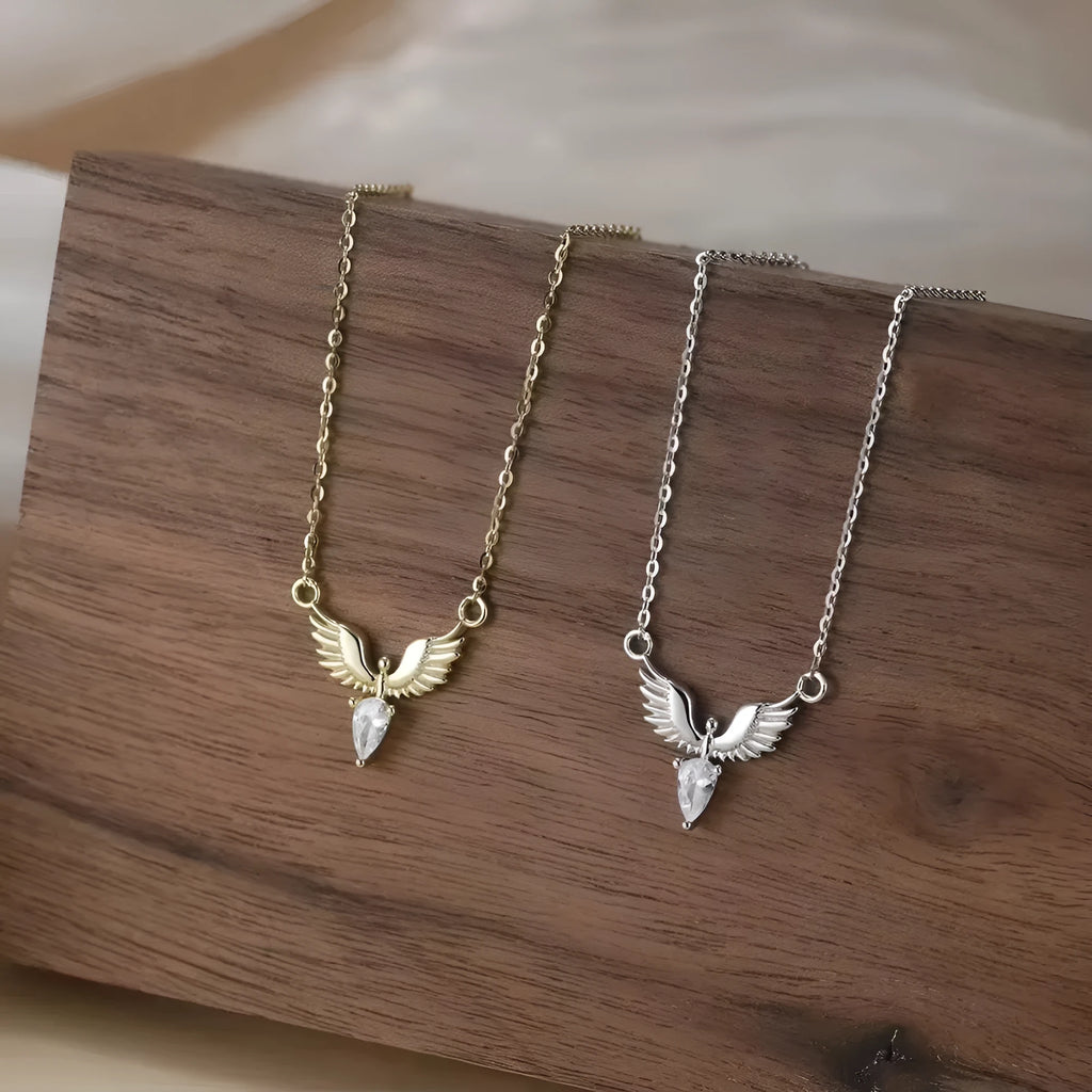 Sterling silver eagle pendant necklace with O-ring chain in white gold or yellow gold electroplated finish