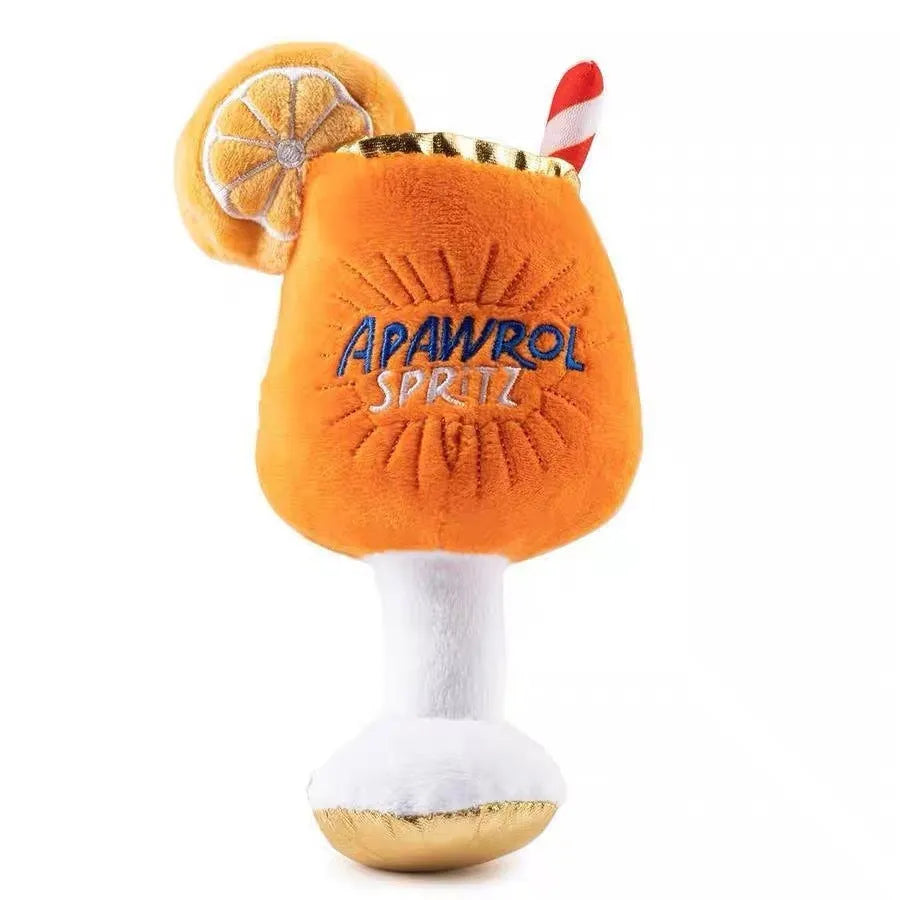 Yellow cup-shaped plush dog toy with squeaker measuring 7cm