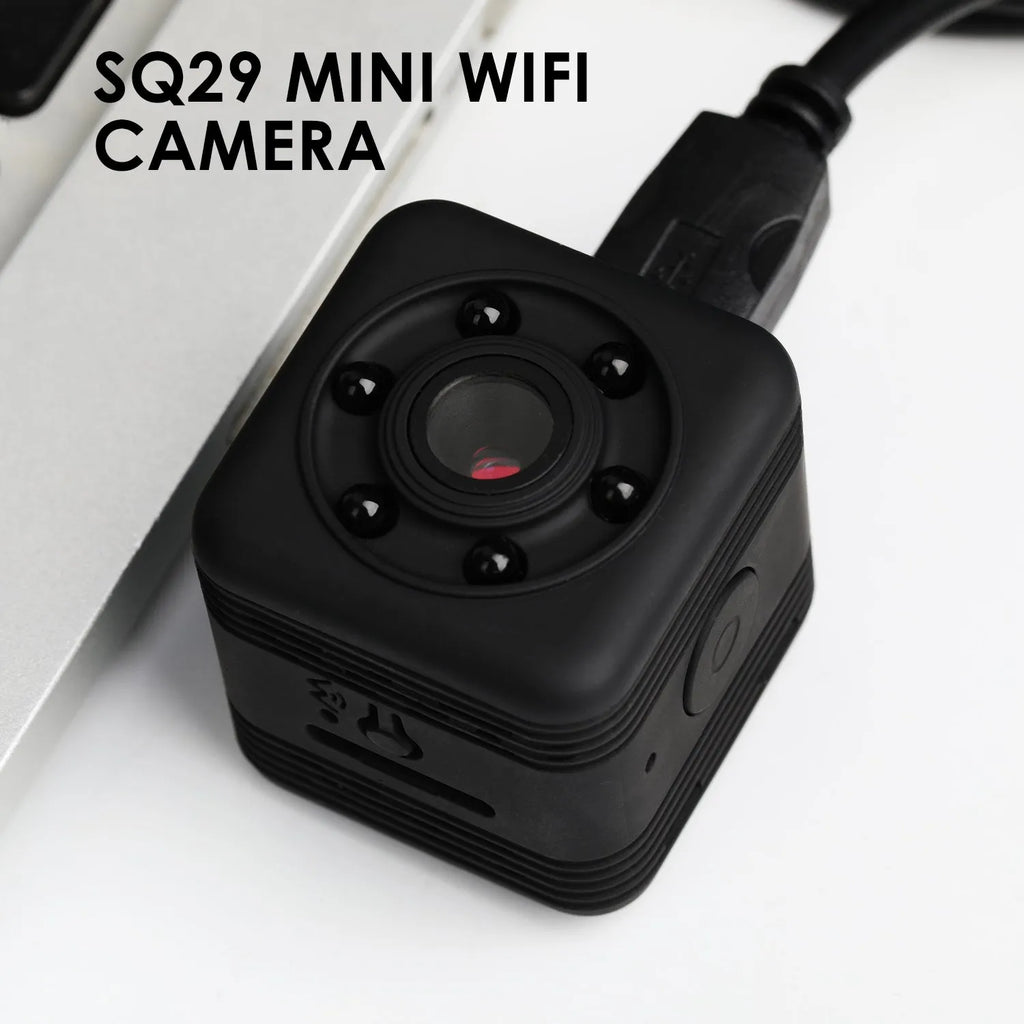 Black waterproof sports camera with MicroUSB port, for long-duration outdoor filming.