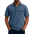 Plus size man wearing a printed short sleeve cardigan-style shirt in a slim Korean fit.
