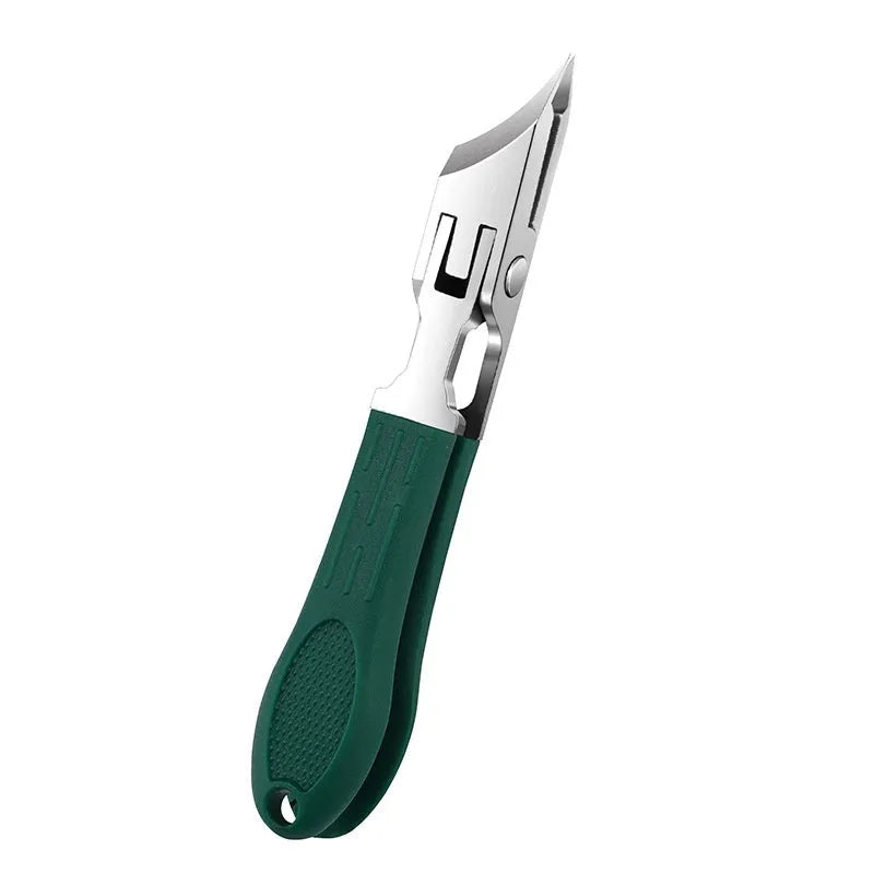 Anti-splash portable household fingernail maintenance kit showing multiple nail tools in brown, white and green colours