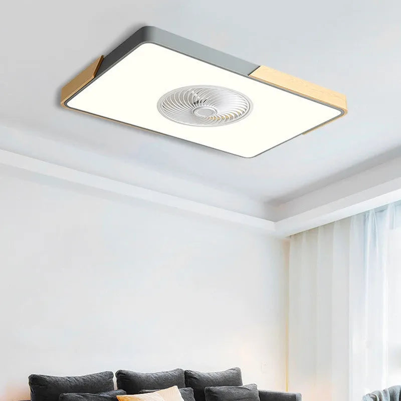 Nordic solid wood ceiling fan light with PVC shade in rectangular, round, or square options