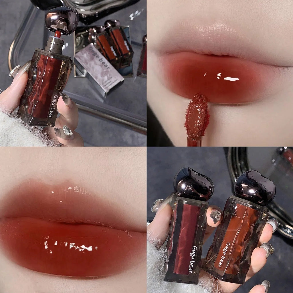 Glacier Lava Lip Lacquer tube in water light mirror finish with seven colour number options displayed.