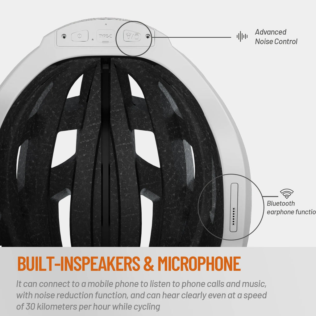 Black and grey smart cycling helmet with integrated LED warning lights on adult model