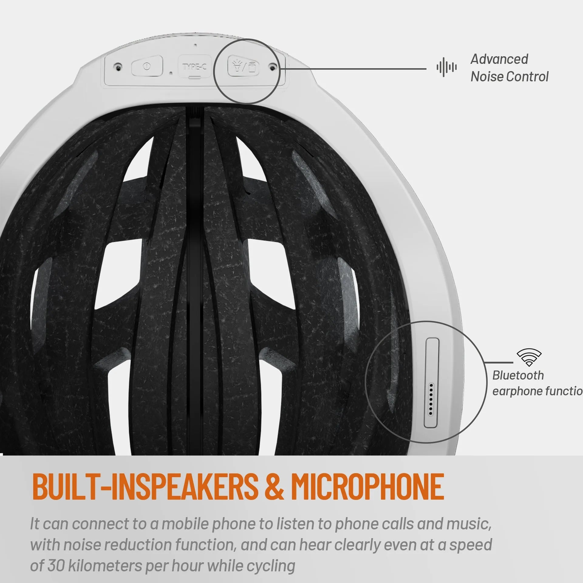 Black and grey smart cycling helmet with integrated LED warning lights on adult model