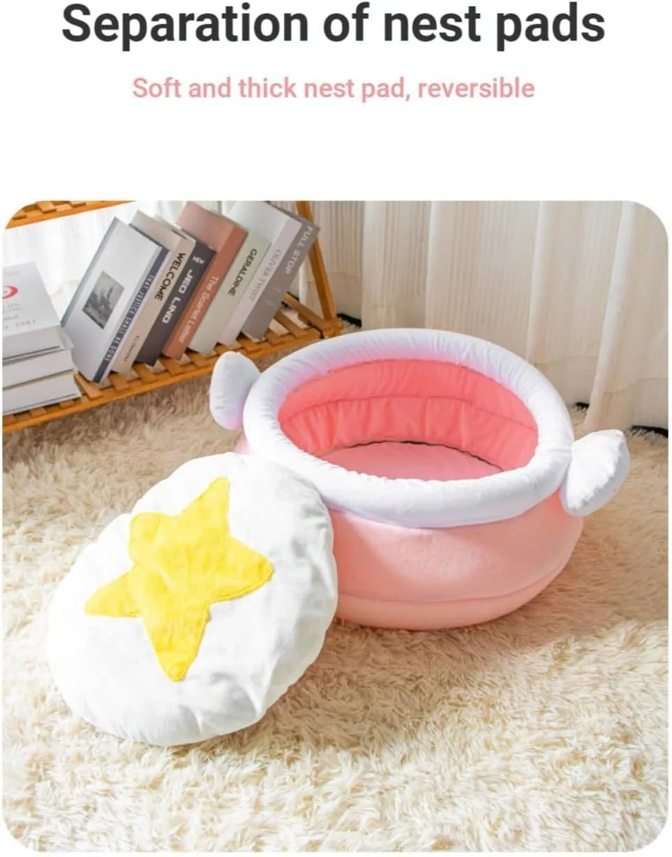 Honey pot magic shape cat nest bed with removable cushion in pink colour for small pets