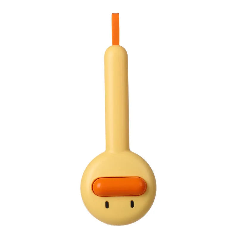 Small yellow duck-shaped pet grooming comb with stainless steel needles