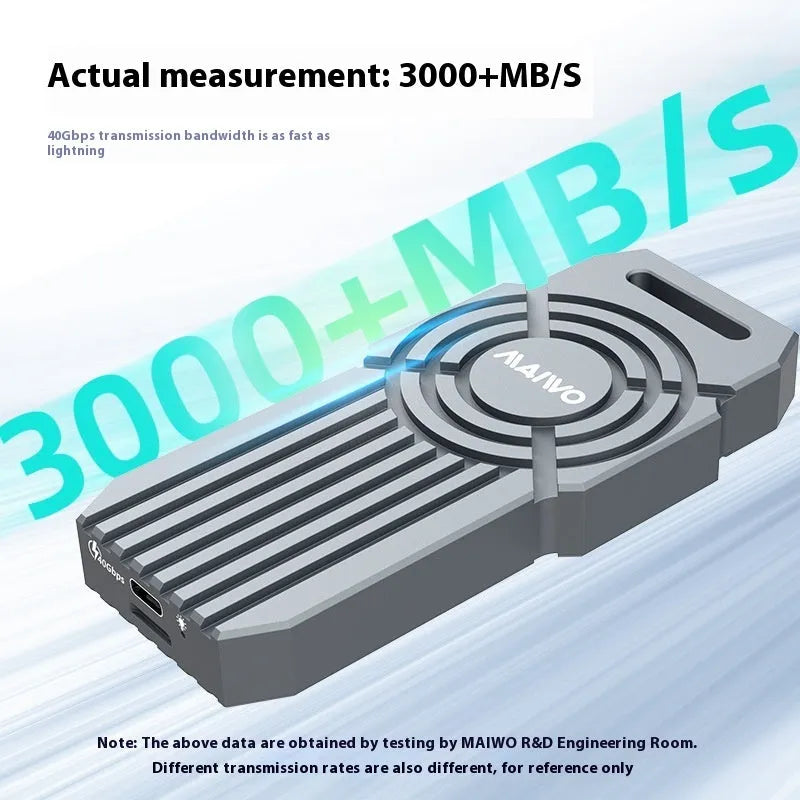 USB4 aluminium external hard drive enclosure for NVMe M.2 SSDs showing compact dimensions