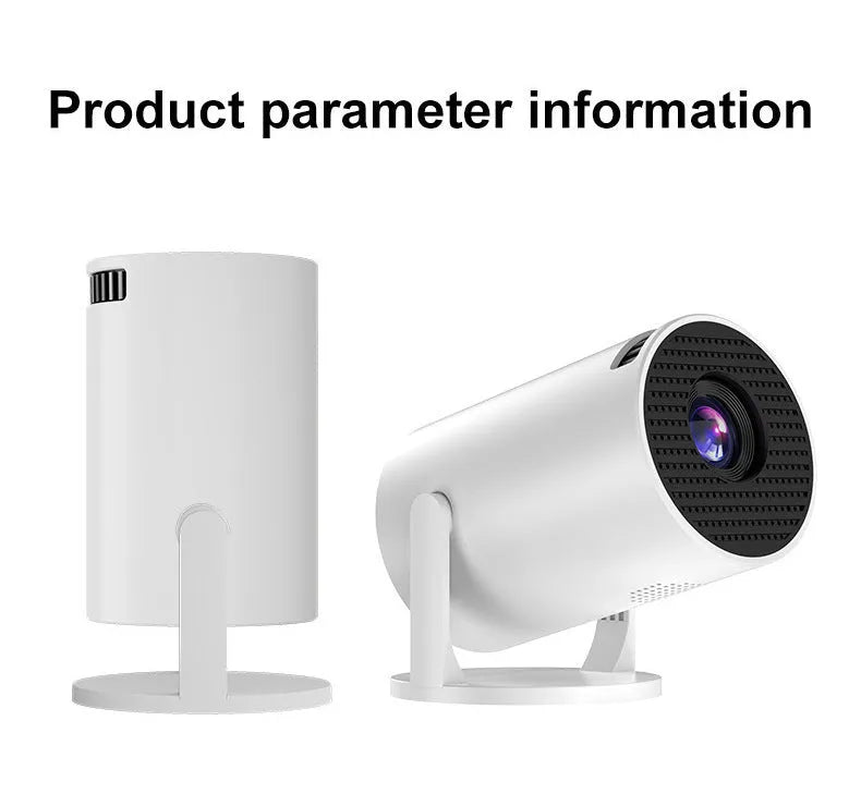 White mini wireless projector showing 1080p HD resolution for home cinema use.